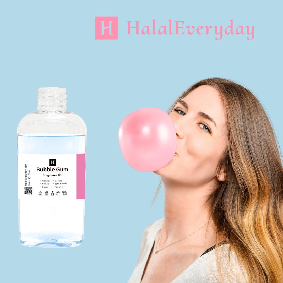 Halal Everyday Fragrance Oil - 100% Pure for DIY Soap Making, Candle Warmers, Incense, Body Oil & Perfume (Bubble Gum Scent, 4oz) - Perfect for Home Aromatherapy, Spa Relaxation & Handmade Crafts
