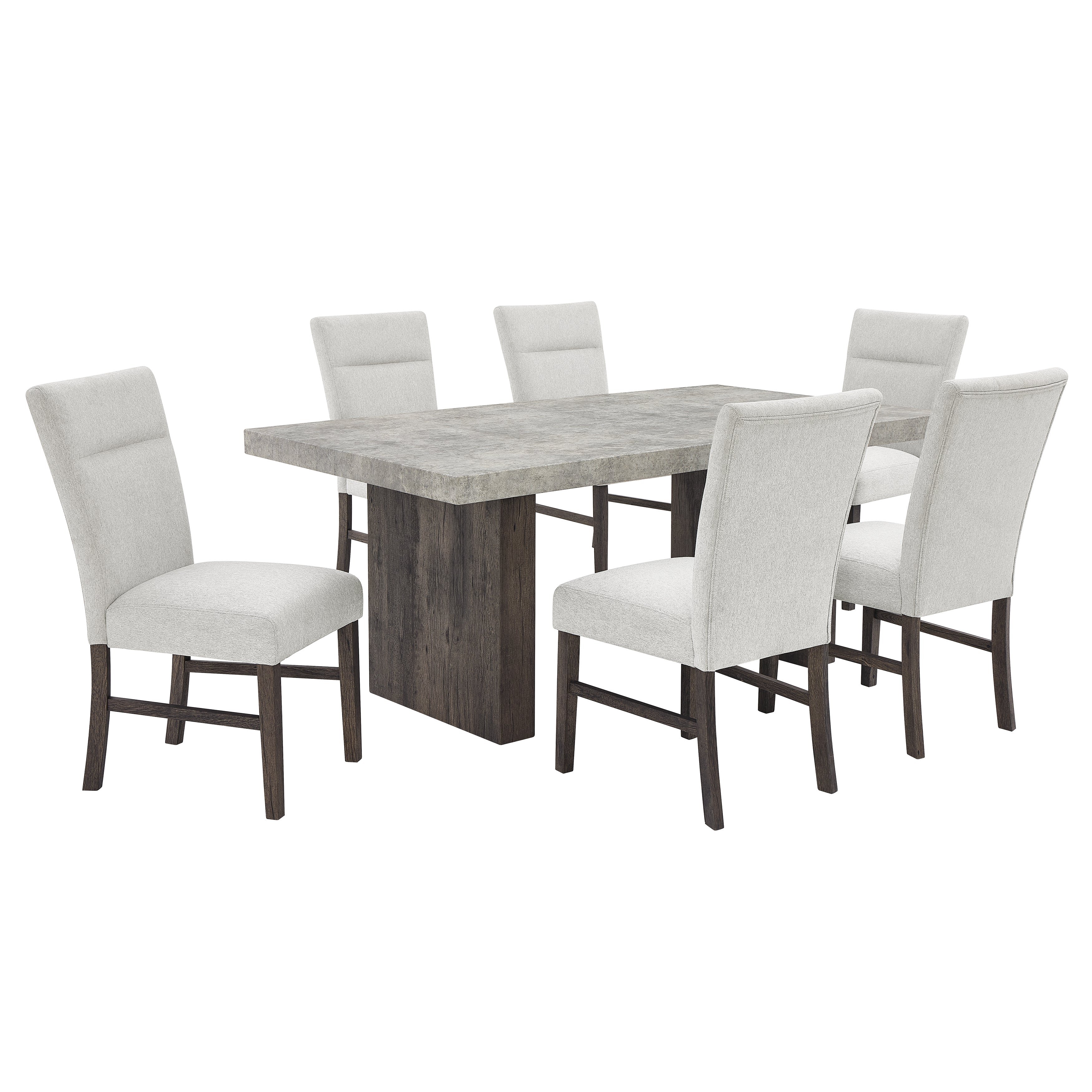 Roundhill Furniture Sorlen Modern 7-Piece Dining Set - 3D Faux Concrete Table with 6 Upholstered Chairs for Kitchen, Dining Room & Outdoor Patio