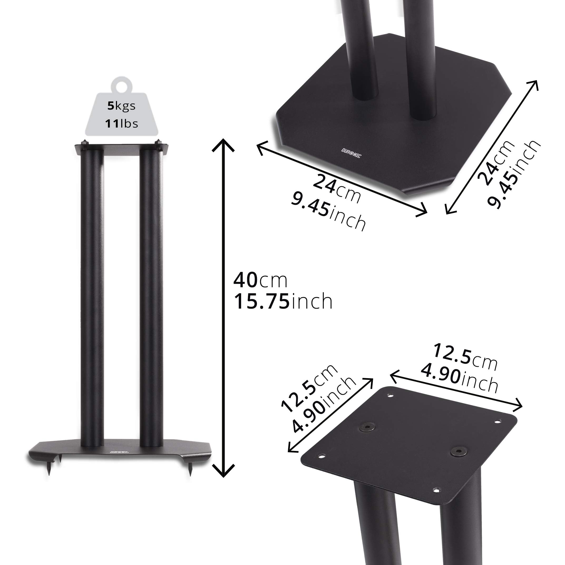 Duronic SPS1022 40 Speaker Stand (Pair) - 40cm Height, Heavy-Duty Steel Base with Spikes & Pads for Floor/Table Use - Enhance Audio Quality - Black - Perfect for Home Theater, Studio & DJ Setups