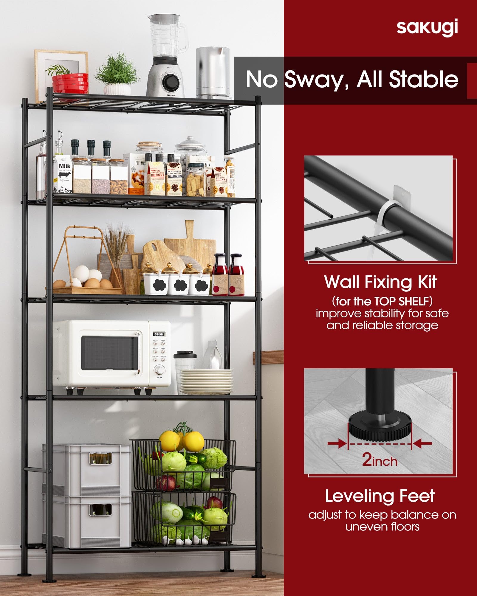 5-Tier Heavy Duty Metal Storage Shelves - 33.1