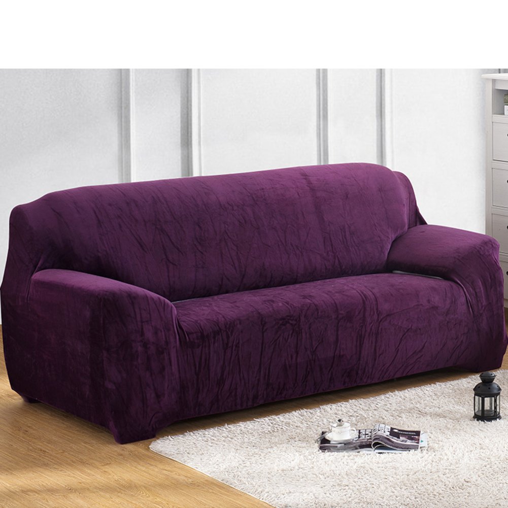 Elastic Sofa Slipcovers - Solid Color Furniture Protector, Anti-Slip Couch Cover for Pets & Dogs, All-Season Sectional Sofa Cover for U-Shaped & 3-Seater Couches (75x90 Inch) - Perfect for Living Room, Family Room & Pet-Friendly Homes