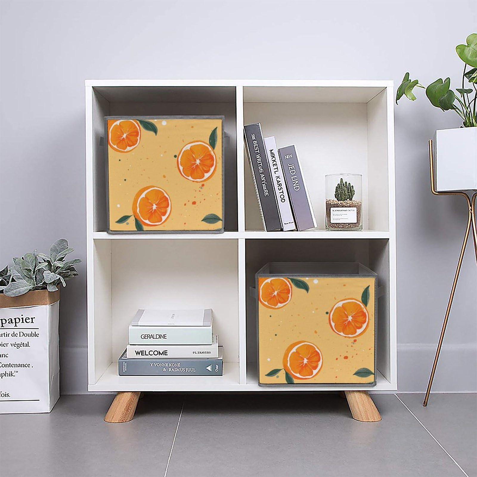 6-Piece Foldable Storage Bins Set - Large Capacity Cartoon Orange Printed Storage Boxes with Handles for Playroom, Office & Home Organization | Perfect for Kids' Toys, Books & Clutter Control