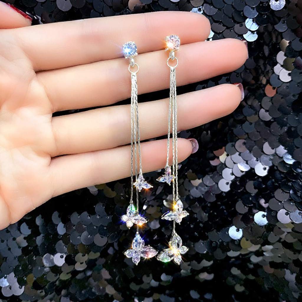 Elegant Tassel Butterfly Earrings for Women - Long Crystal Drop Dangle Earrings with Pendant, Fashion Jewelry Gift for Birthday, Party & Special Occasions