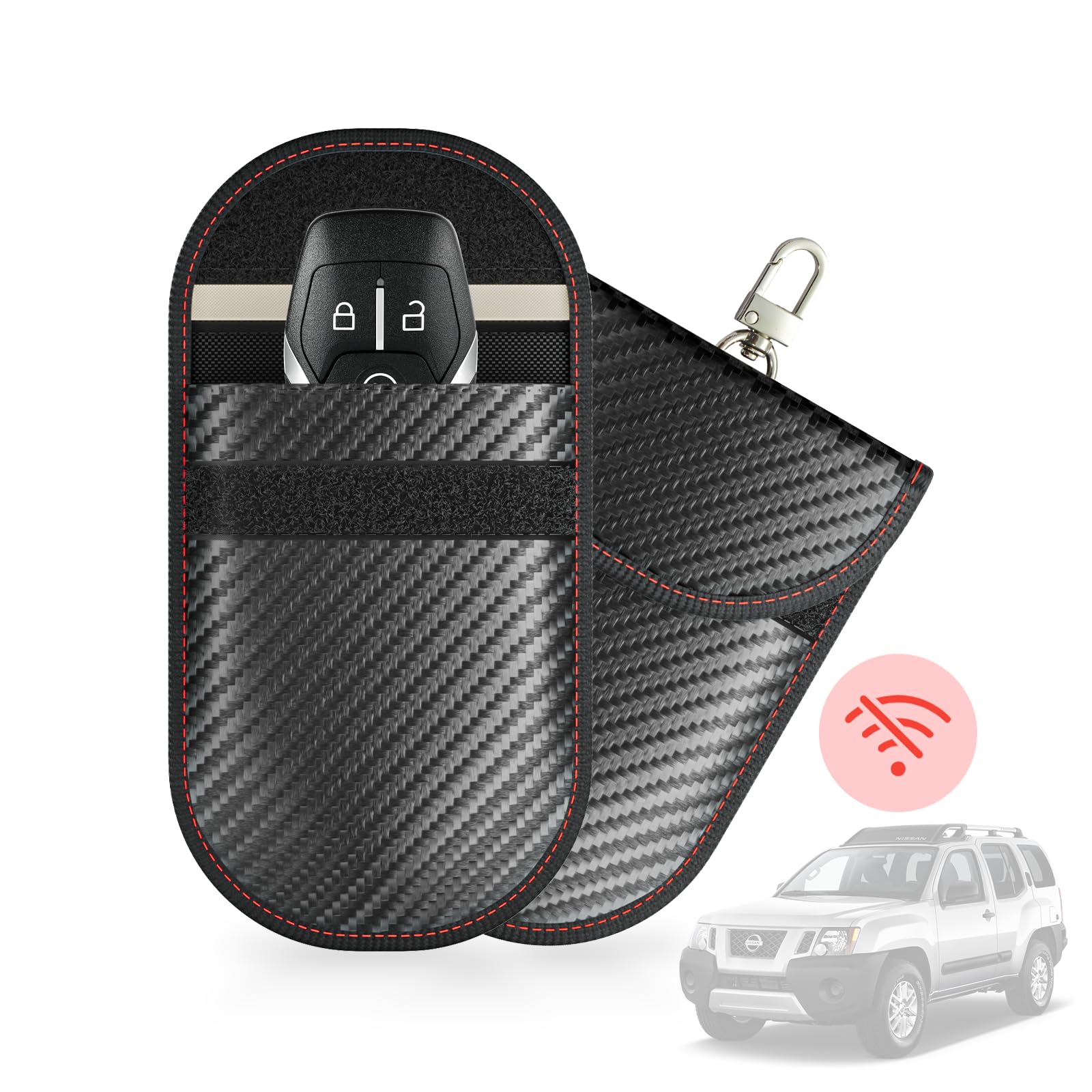Carbon Fiber Faraday Bags (2 Pack) - RFID Signal Blocking Key Fob Protector, Anti-Theft Car Key Pouch for Vehicle Security & Anti-Hacking - Perfect for Travel, Parking & Home Protection