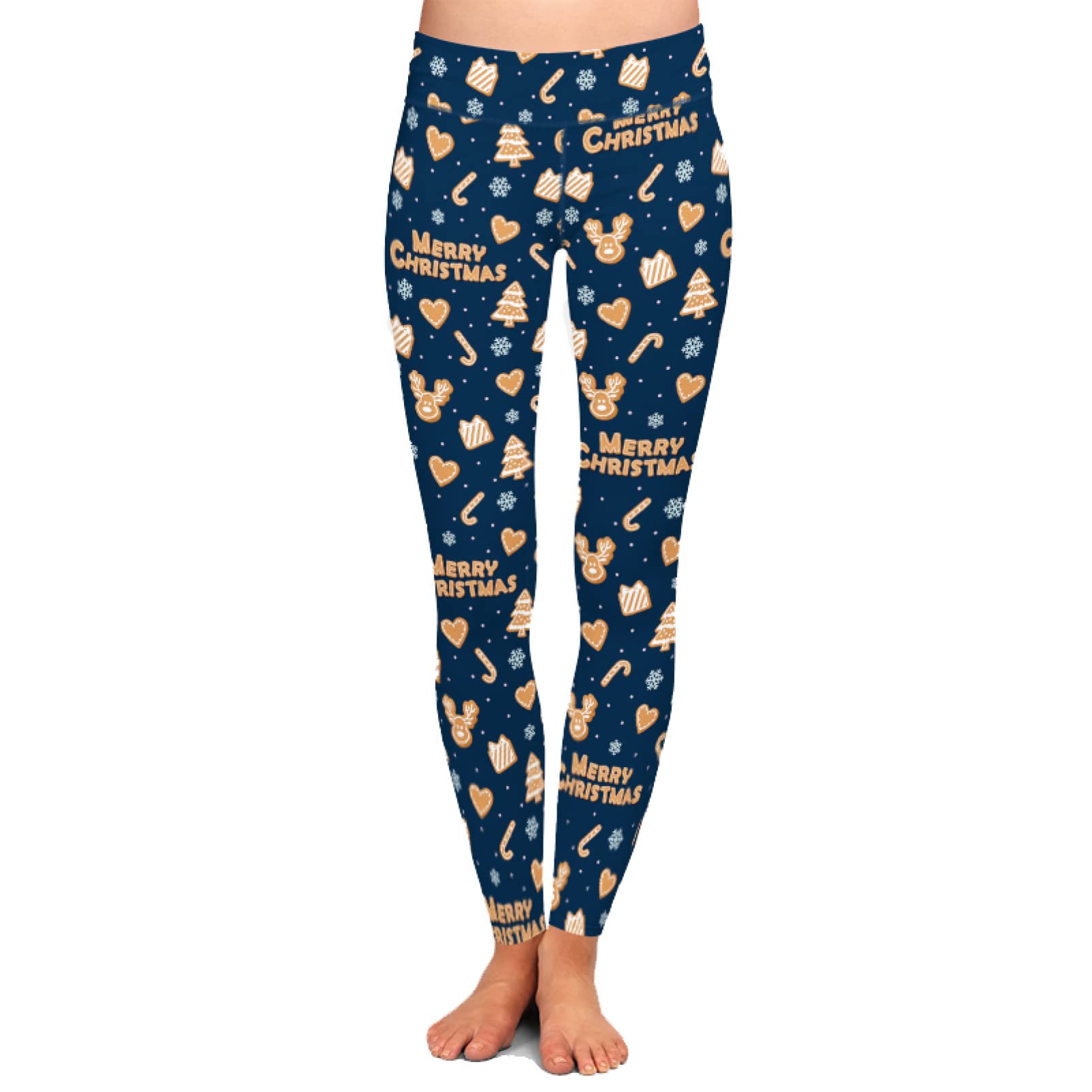 High Waist Winter Leggings for Women - Christmas Gingerbread & Snowflake Print Fitness Yoga Pants | Cozy Workout, Holiday Outfits & Casual Wear