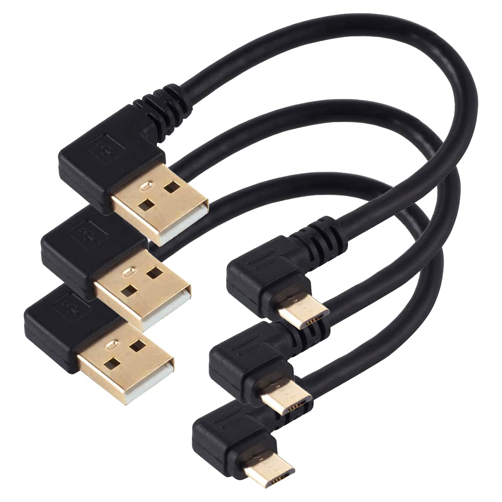 Herfair 15cm Gold Plated 90 Degree Right Angle Micro USB to USB Cable - 3 Pack Fast Charging & High-Speed Data Sync for Smartphones, Tablets, MP3 Players | Perfect for Car, Office & Travel Charging