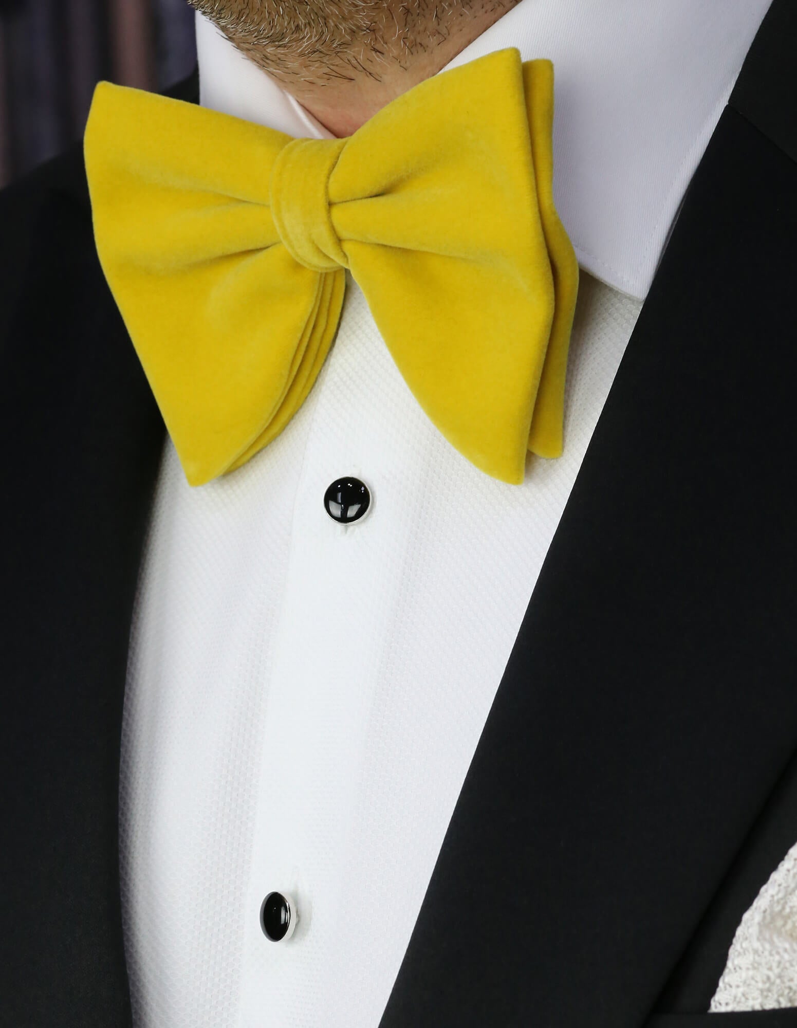 DÉCLIC Fluffy Velvet Bow Tie for Men & Women - Mustard Yellow Adjustable Necktie for Weddings, Parties & Formal Events