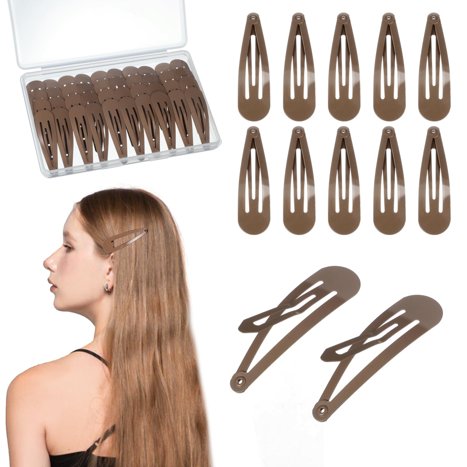 42 Pcs Brown Metal Snap Hair Clips for Women & Girls - 2 Inch Hair Barrettes for Styling & Organizing