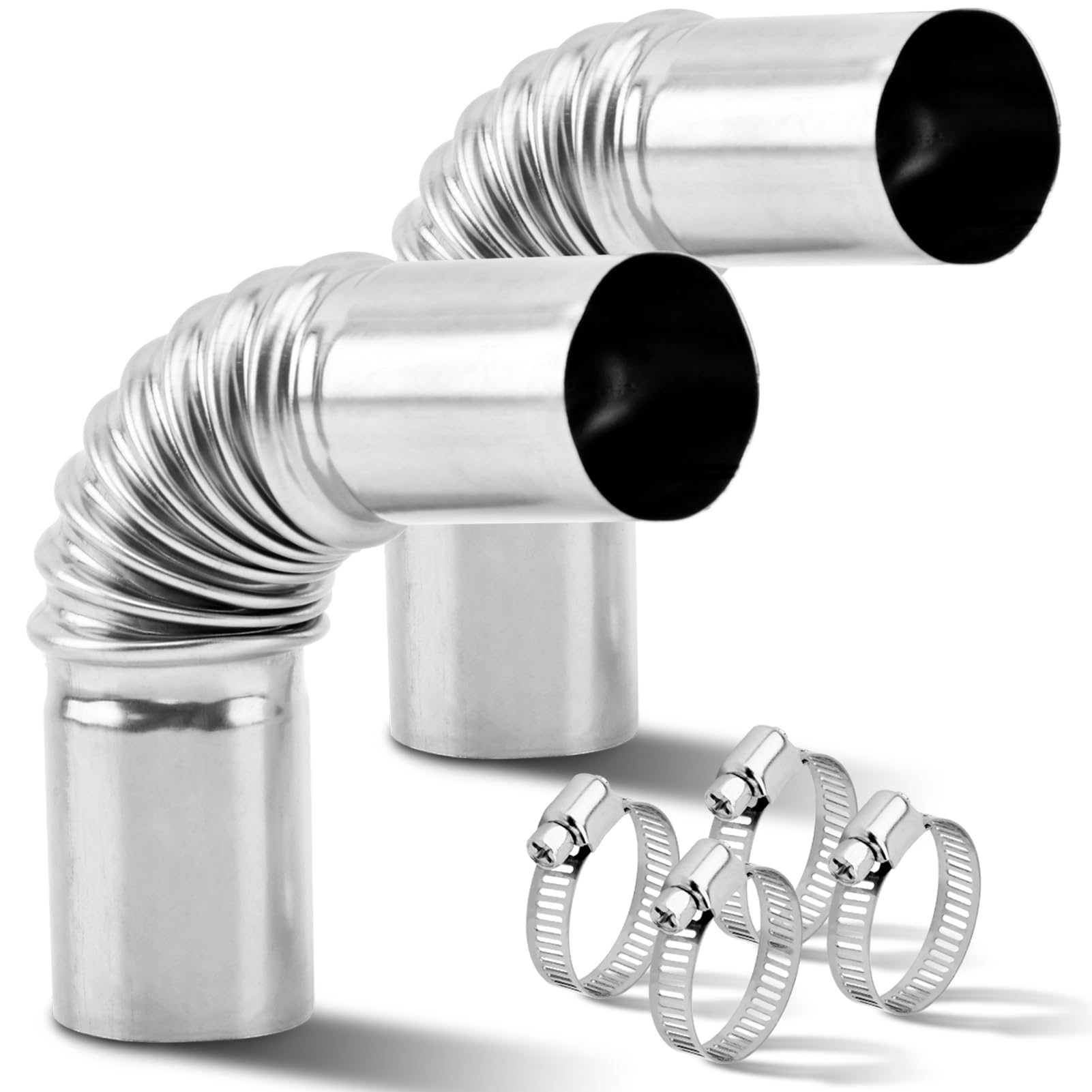 2PCS Stainless Steel 24mm Diesel Heater Exhaust Pipe with 4 Clamps - Heavy Duty Parking Air Heater Accessories for Boat, RV, Camper & Marine Use - 13cm Exhaust Tubes & Tips for Efficient Heating in Cold Weather