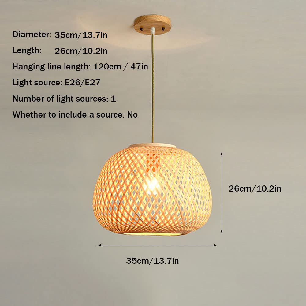 Natural Wooden Pendant Light with Wicker Shade - Modern Kitchen Island Lighting, Ceiling Chandelier for Dining Room, Restaurant & Hallway | Rustic Home Decor, Farmhouse Style Lighting Fixture