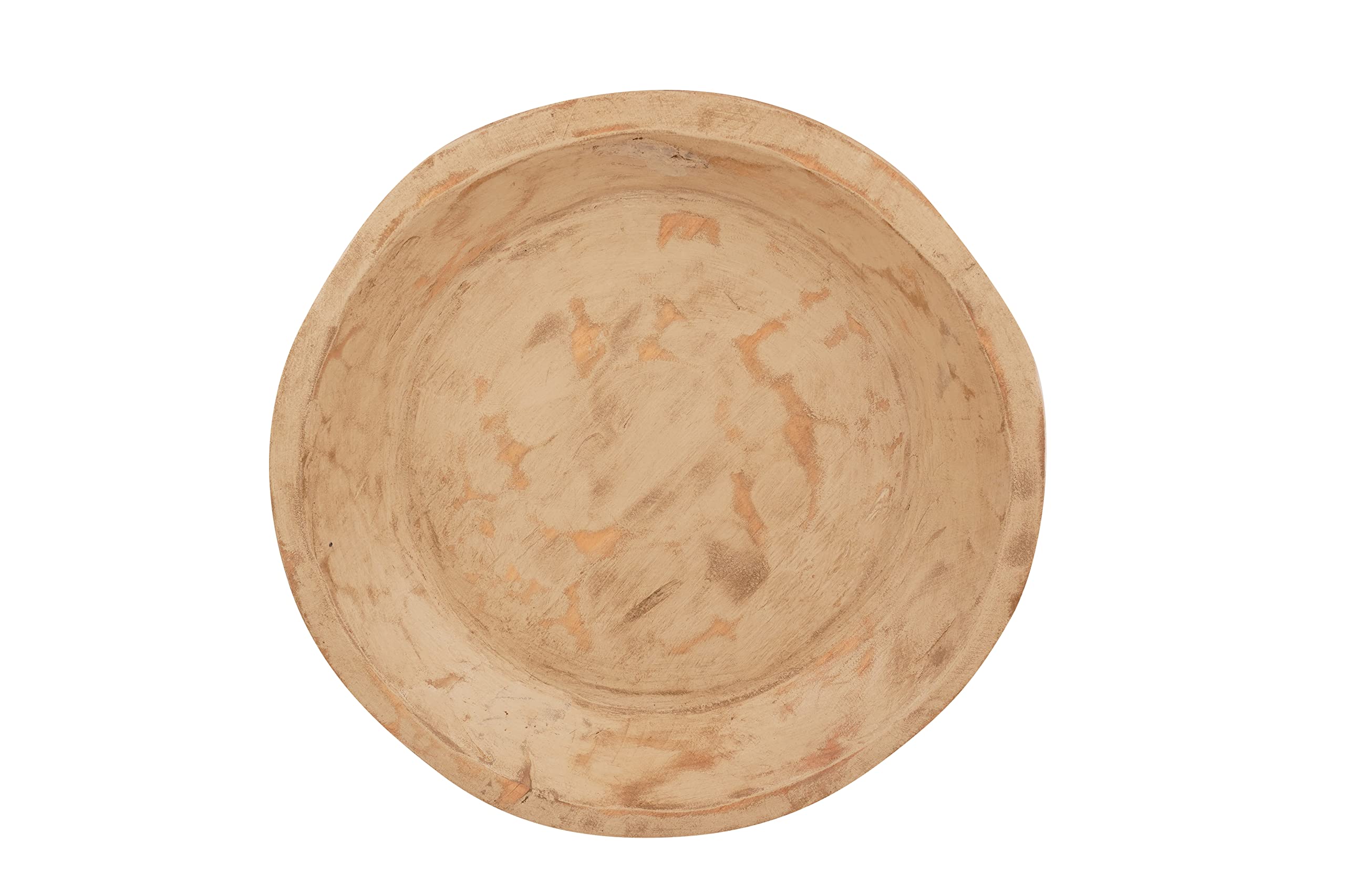 Antique White Round Rustic Wooden Dough Bowl - Handcrafted Farmhouse Decor for Bread Making, Fruit Display & Centerpiece Decorations