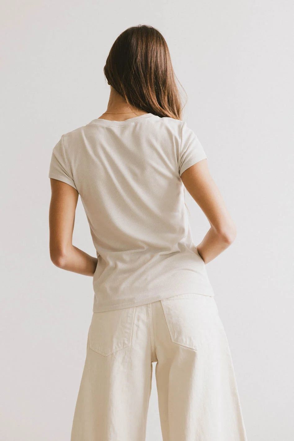 Opal Ribbed Tee in Ecru - Women's Slim Fit Stretch Cotton T-Shirt for Casual Wear & Layering | Final Sale