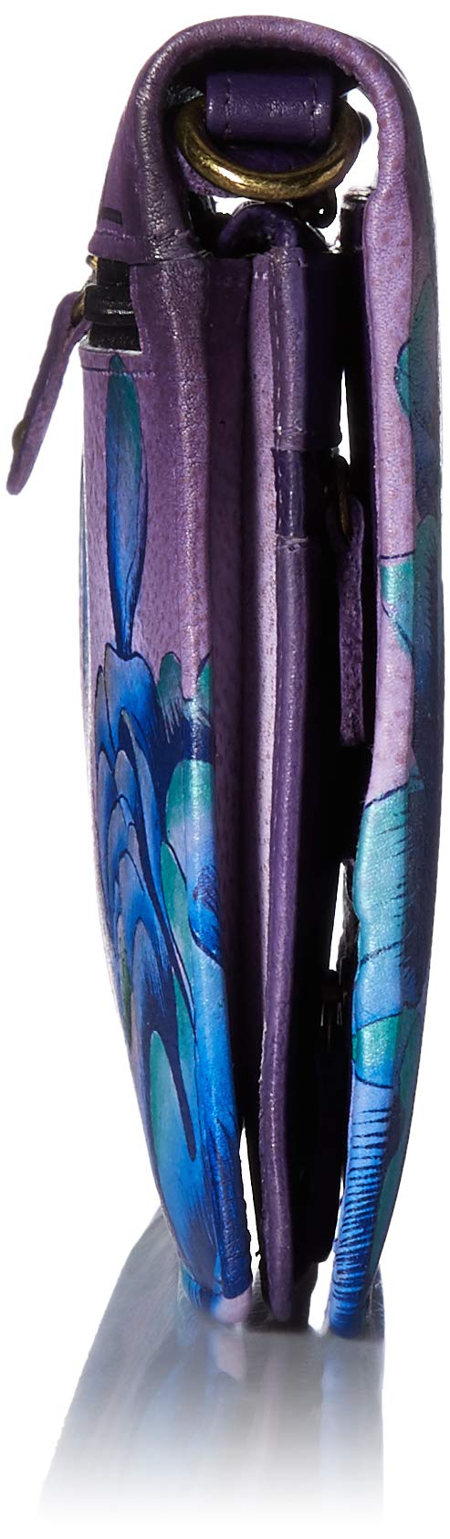 Anuschka Hand-Painted Genuine Leather Women's Wallet - Flap Organizer with Peony & Eggplant Design - Perfect for Everyday Use, Travel & Gift Giving