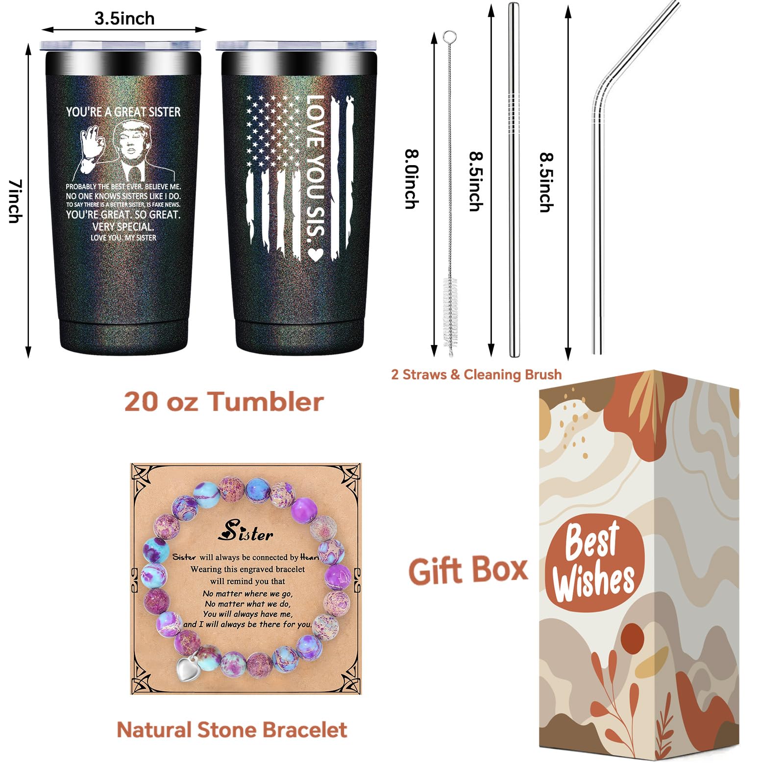 You're A Great Sister Tumbler - Insulated Stainless Steel Cup with Lid & Straw - Perfect Sister Birthday Gift, Christmas Present, Mother's Day Idea from Brother/Sister - Great for Coffee, Tea & Cold Drinks at Home, Office or Travel