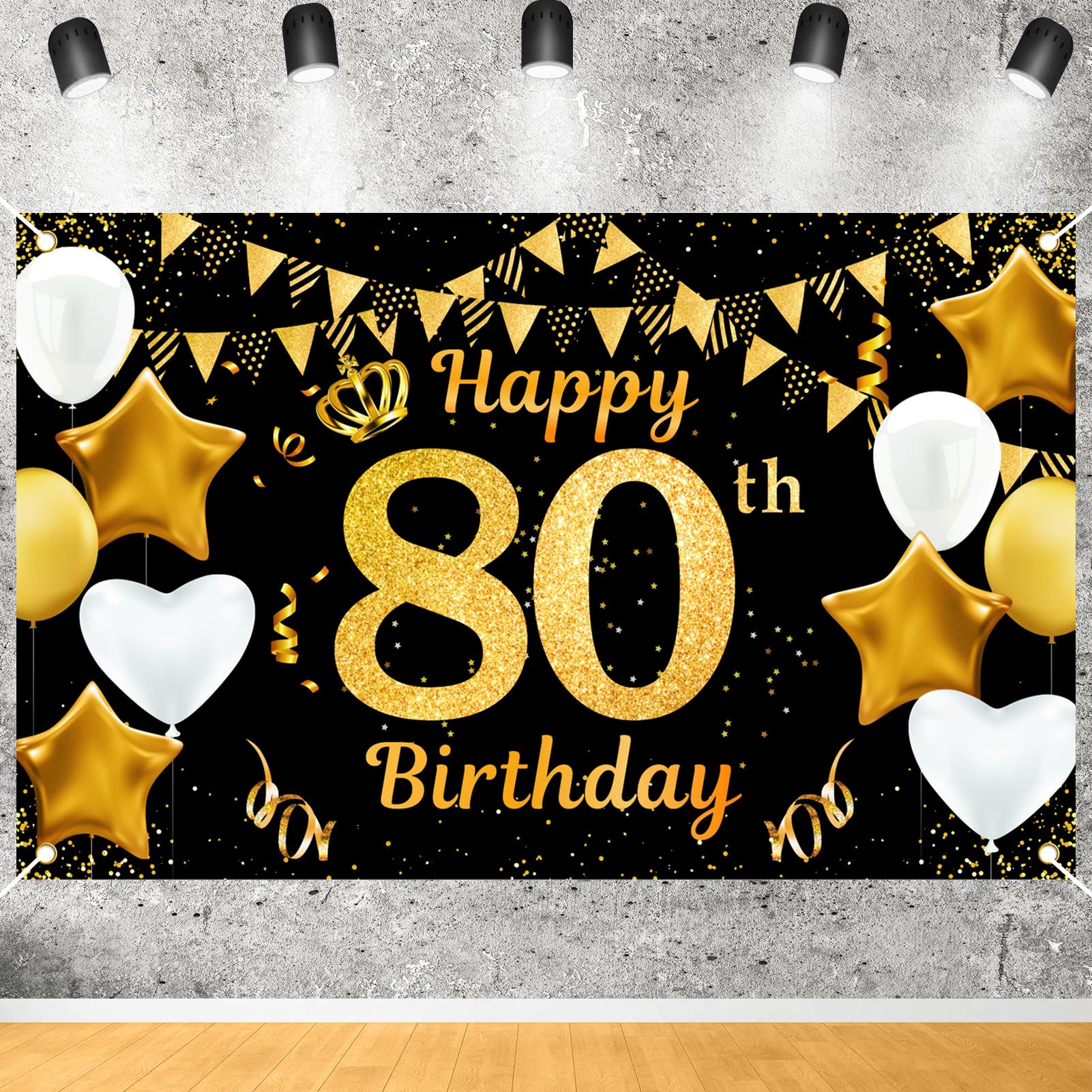 Qpout Extra Large 80th Birthday Backdrop Banner - 71 x 43.3 Inch Black & Gold Party Decoration for Men & Women | Cheers to 80 Years Celebration | Perfect for Milestone Birthday Parties, Anniversary Events & Photo Booths