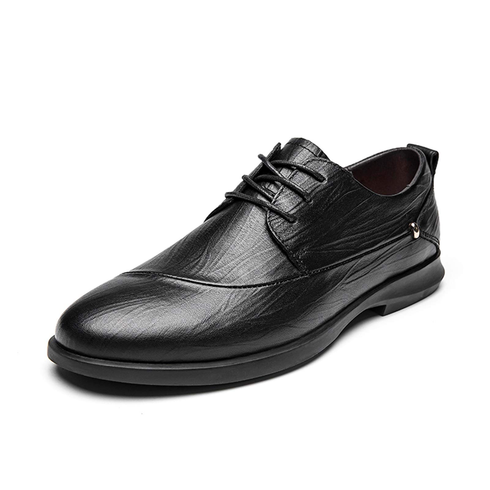 Men's Genuine Leather Oxford Dress Shoes - Slip Resistant Derby Shoes with Round Toe & Block Heel for Wedding, Business & Formal Occasions