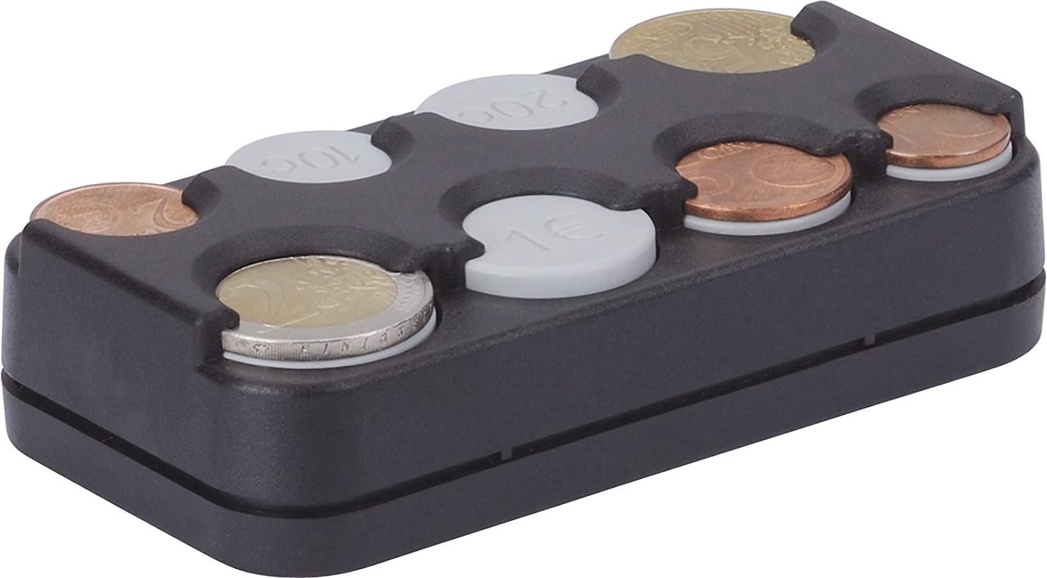 8-Compartment Black Coin Box & Euro Holder - Money Organizer for Cash, Coins, and Tokens - Perfect for Home, Office, and Retail Use