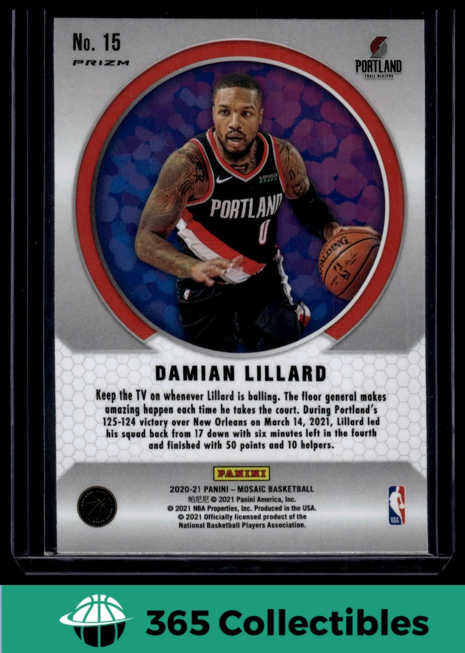 2020-21 Panini Mosaic Damian Lillard Prizm Mosaic #15 Basketball Card - Portland Trail Blazers NBA Collectible for Sports Fans & Card Investors