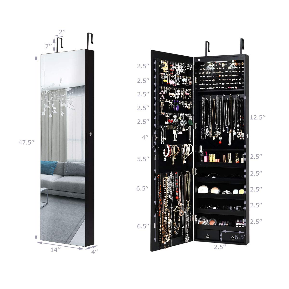 Giantex Wall Mounted Jewelry Armoire Cabinet with Full Length Mirror - 47.5