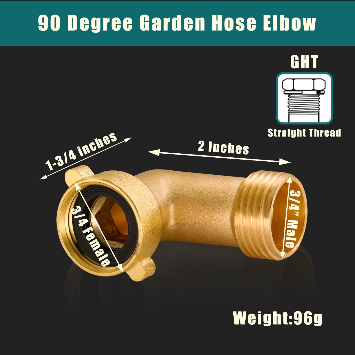 90-Degree Brass Garden Hose Elbow Connector - Heavy-Duty RV Water Intake Adapter - 3/4-Inch GHT Male & Female Pipe Fitting - Perfect for RV Camping, Garden Irrigation & Outdoor Watering Systems