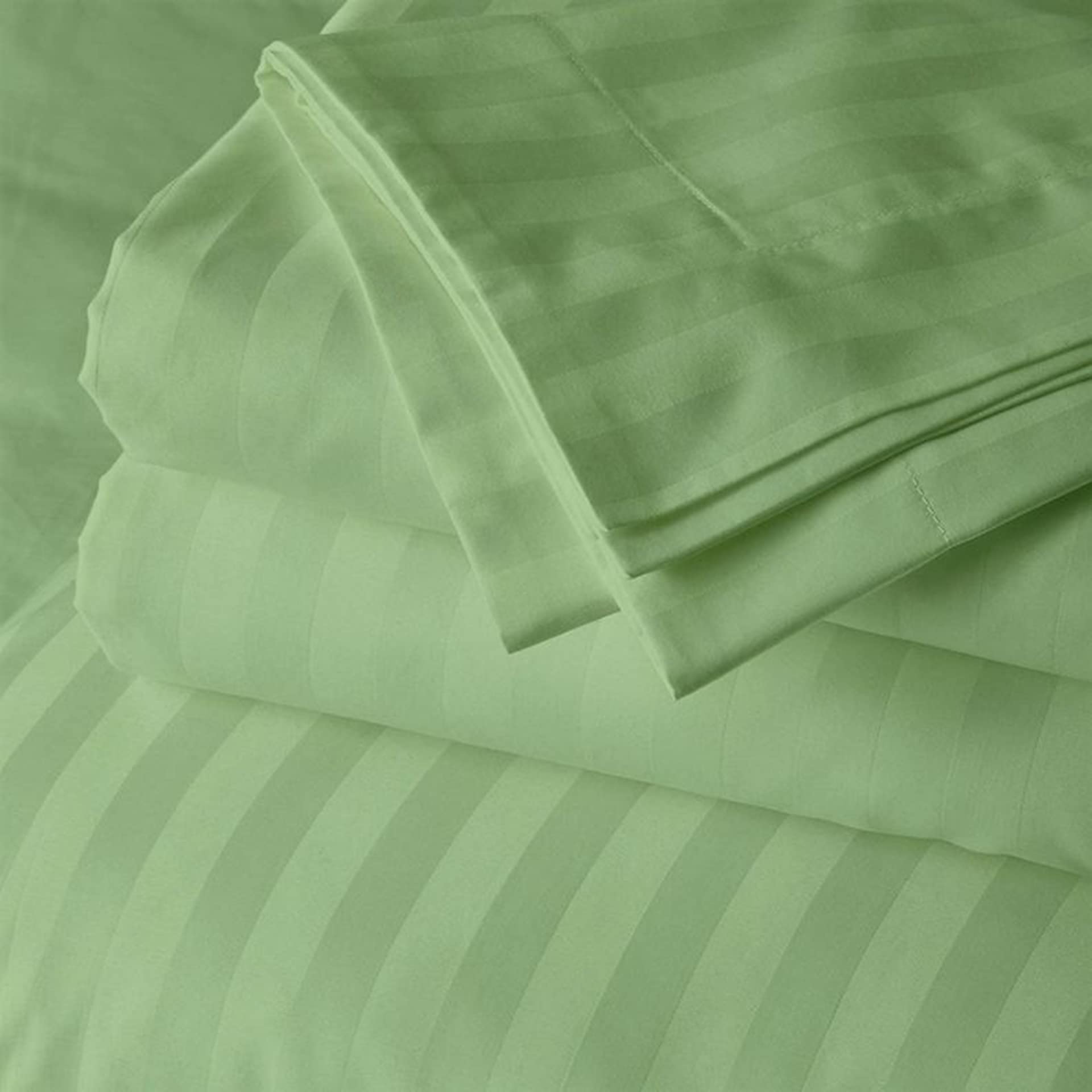 100% Certified Giza Cotton Pillowcase & Sheet Set - Queen Size Egyptian Cotton, Soft Sateen Weave, Breathable Fabric, Fits 15-Inch Deep Pocket Mattress - Sage Stripe - Perfect for Luxury Bedding & Hotel-Style Comfort