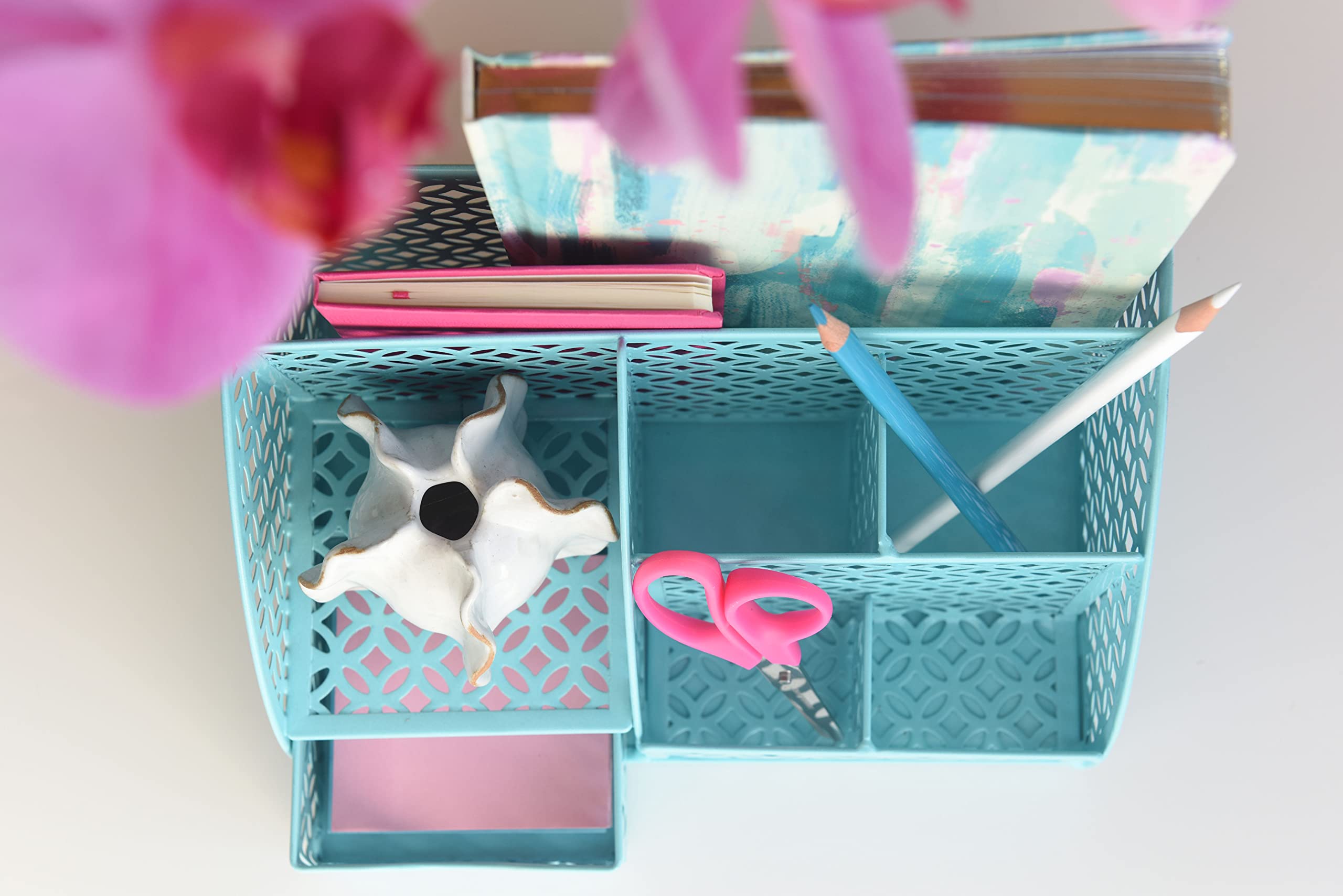 Teal Desk Organizer & Caddy - Stylish Dorm & Office Desk Accessory for Pens, Pencils, Supplies - Perfect for College Students, Home Office & Workspace Organization
