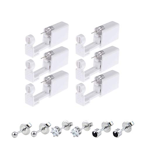 6 Pack Disposable Self Ear Piercing Kit with Ear Studs - Professional Safe Ear Piercing Gun Tool for Home Use, Salon & First-Time Piercing
