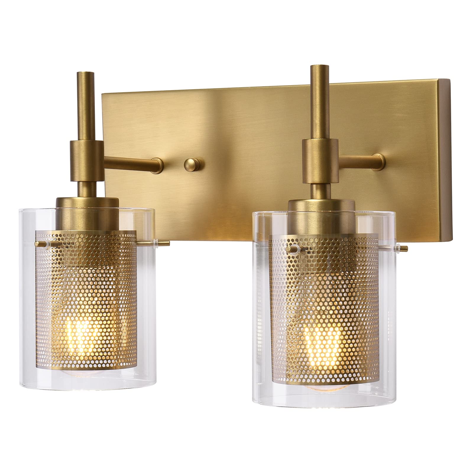 Zicbol Gold Vanity Light Fixture - 2-Light Bathroom Wall Sconce with Clear Glass & Metal Mesh Design | Perfect for Bathroom, Bedroom, Living Room, Kitchen & Hallway Lighting