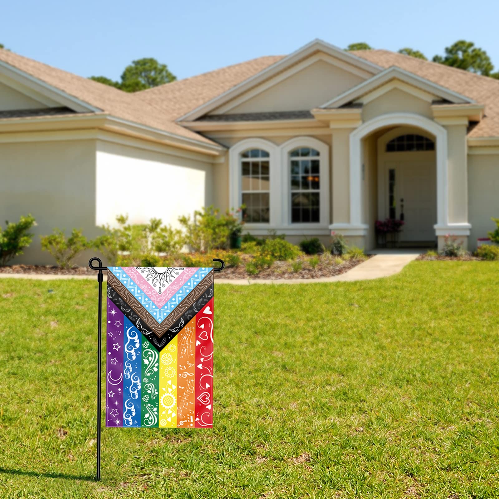 LGBTQ Pride Flag - 12x18 Inch Double Sided Bisexual Gay Transgender Inclusive Progress Rainbow Garden Yard Flag with Original Cute Print Design | Perfect for Pride Month, LGBTQ+ Events, Home & Yard Decor