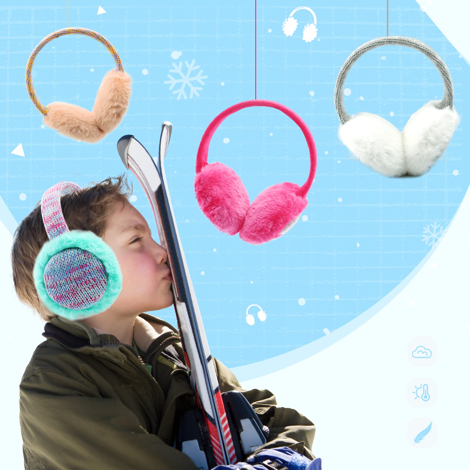 RAOEXI Winter Ear Muffs for Kids - Warm Furry Knit Earmuffs for Girls & Boys, Soft Plush Toddler Ear Warmers, Cold Weather Outdoor Ear Protection - Perfect for Snow Play, Winter Sports, and School Commutes