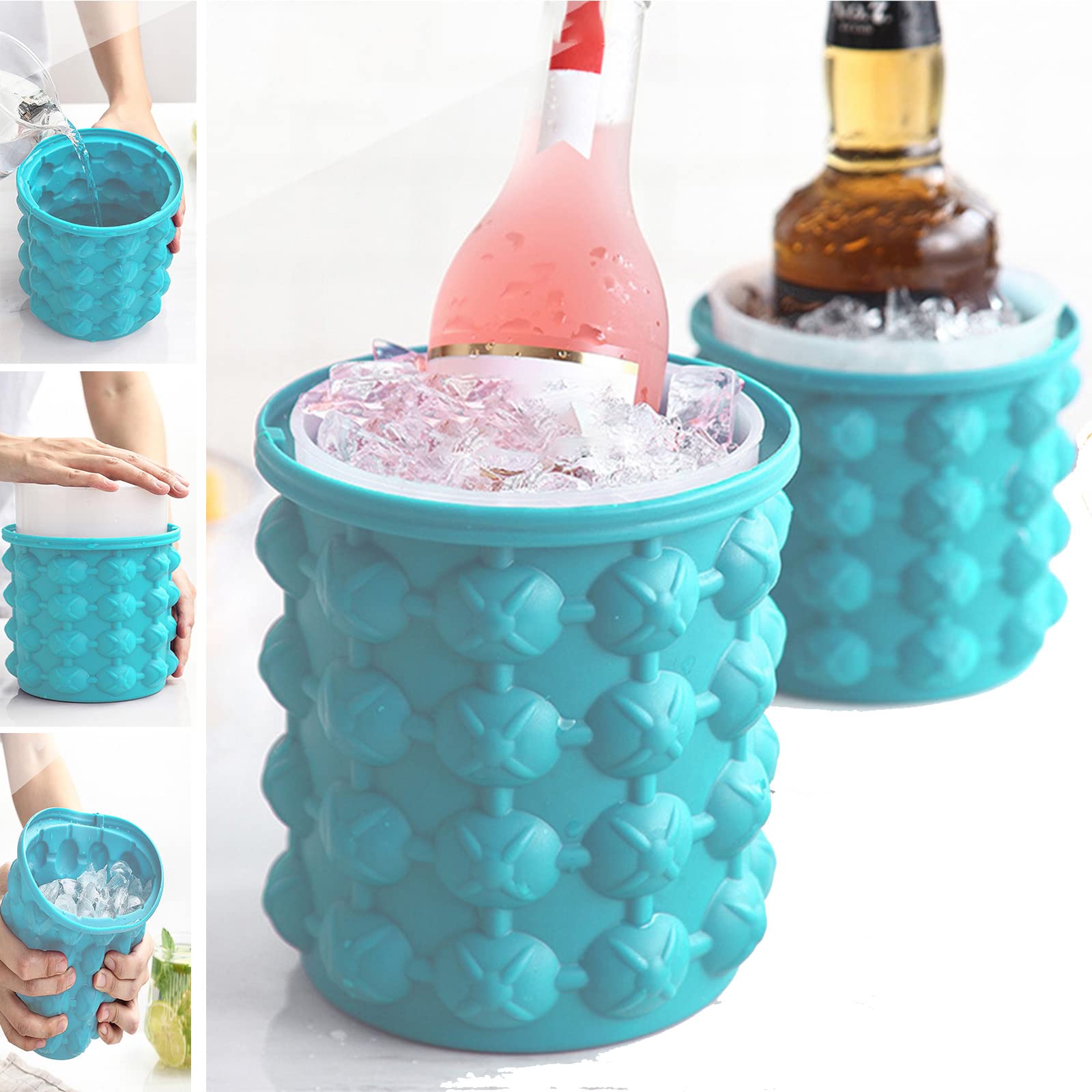 OLOPE 2-in-1 Portable Silicone Ice Bucket with Lid - Large Ice Cube Mold Maker for Cocktails & Parties | Easy Demold, Perfect for Outdoor BBQs, Poolside Drinks & Home Entertaining