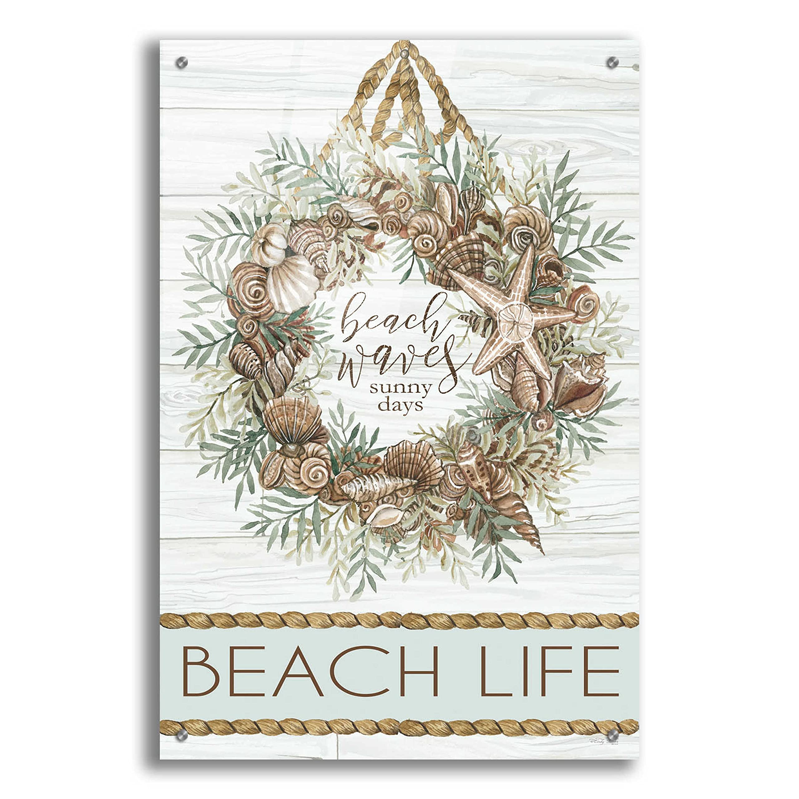 Beach Waves Wreath Acrylic Glass Wall Art - 24x36 Inch Coastal Home Decor by Cindy Jacobs | Perfect for Living Room, Bedroom & Beach House Decor