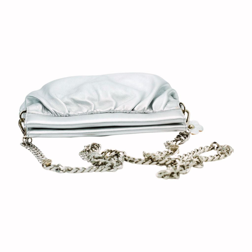 Unisa Silver Leather Clutch Bag for Women - Elegant Evening Clutch with Detachable Chain - Perfect for Parties, Weddings & Special Occasions