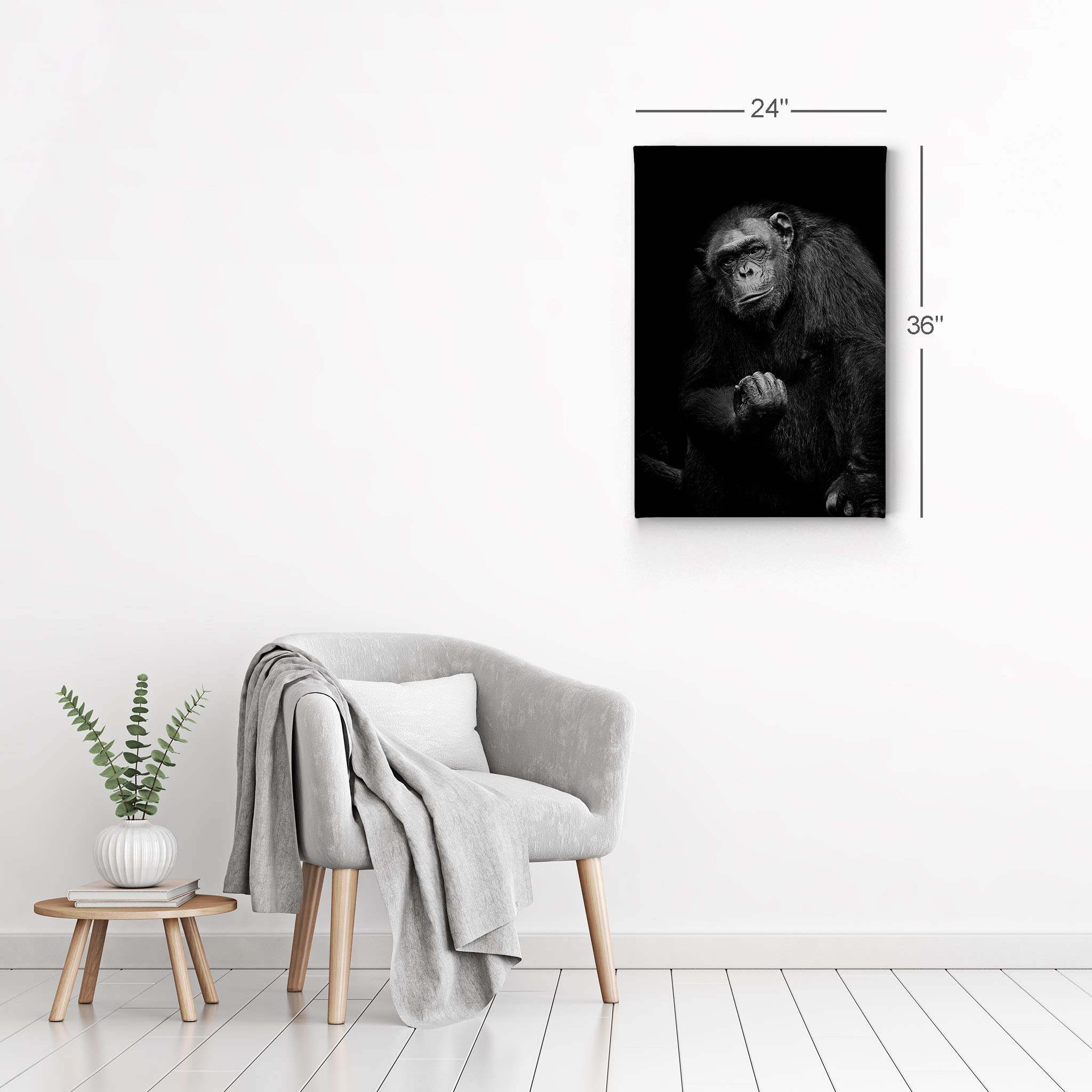 Black and White Gorilla Portrait Canvas Print - African Wildlife Wall Art for Bedroom, Nursery & Home Decor - 40x30 Inches - Perfect for Jungle Theme Rooms & Safari Decorations