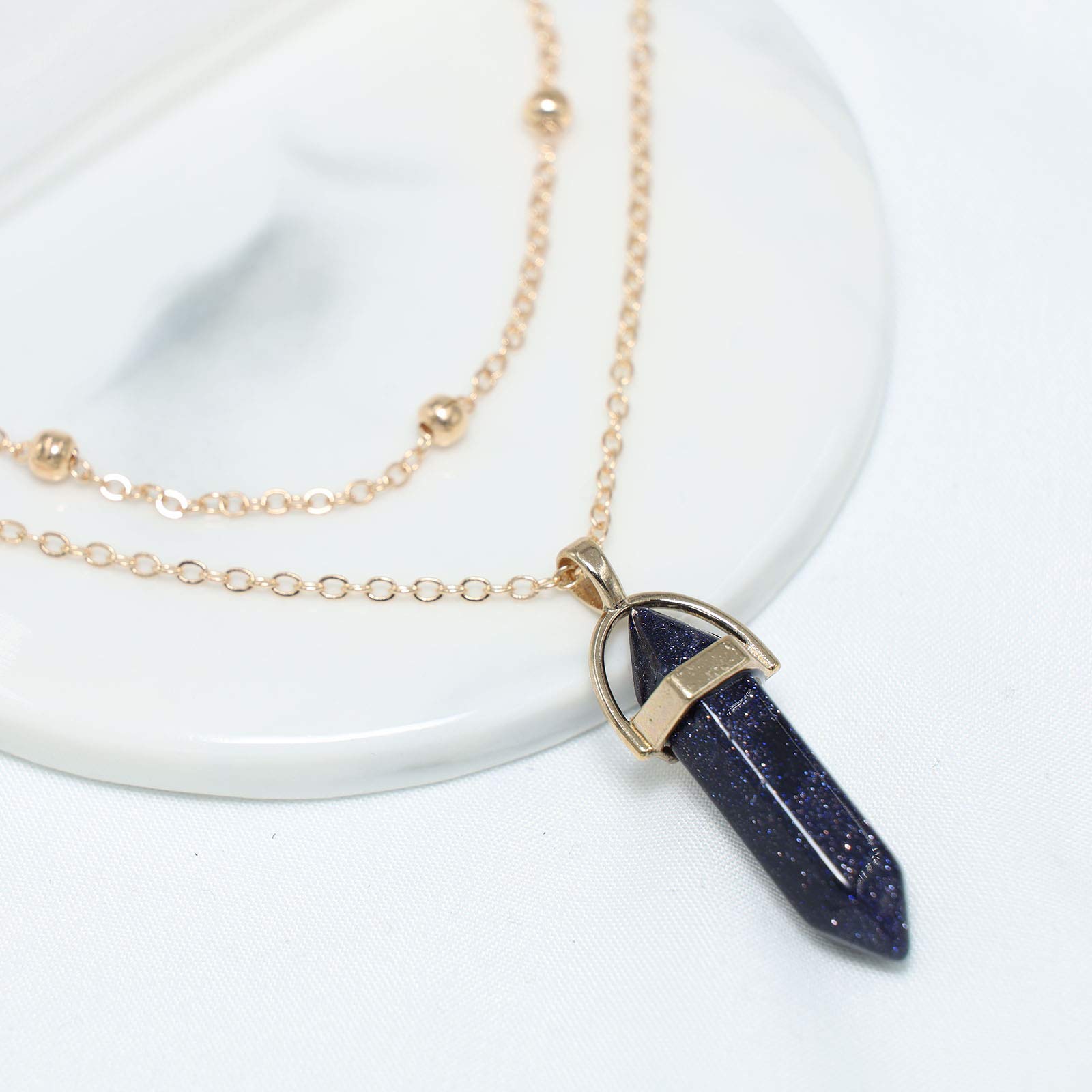 YienDoo Blue Starry Sky Crystal Necklace - Hexagonal Gemstone Chakra Healing Pendant with Gold Chain, Elegant Boho Jewelry for Women & Girls | Perfect for Meditation, Yoga, Spiritual Healing & Everyday Wear