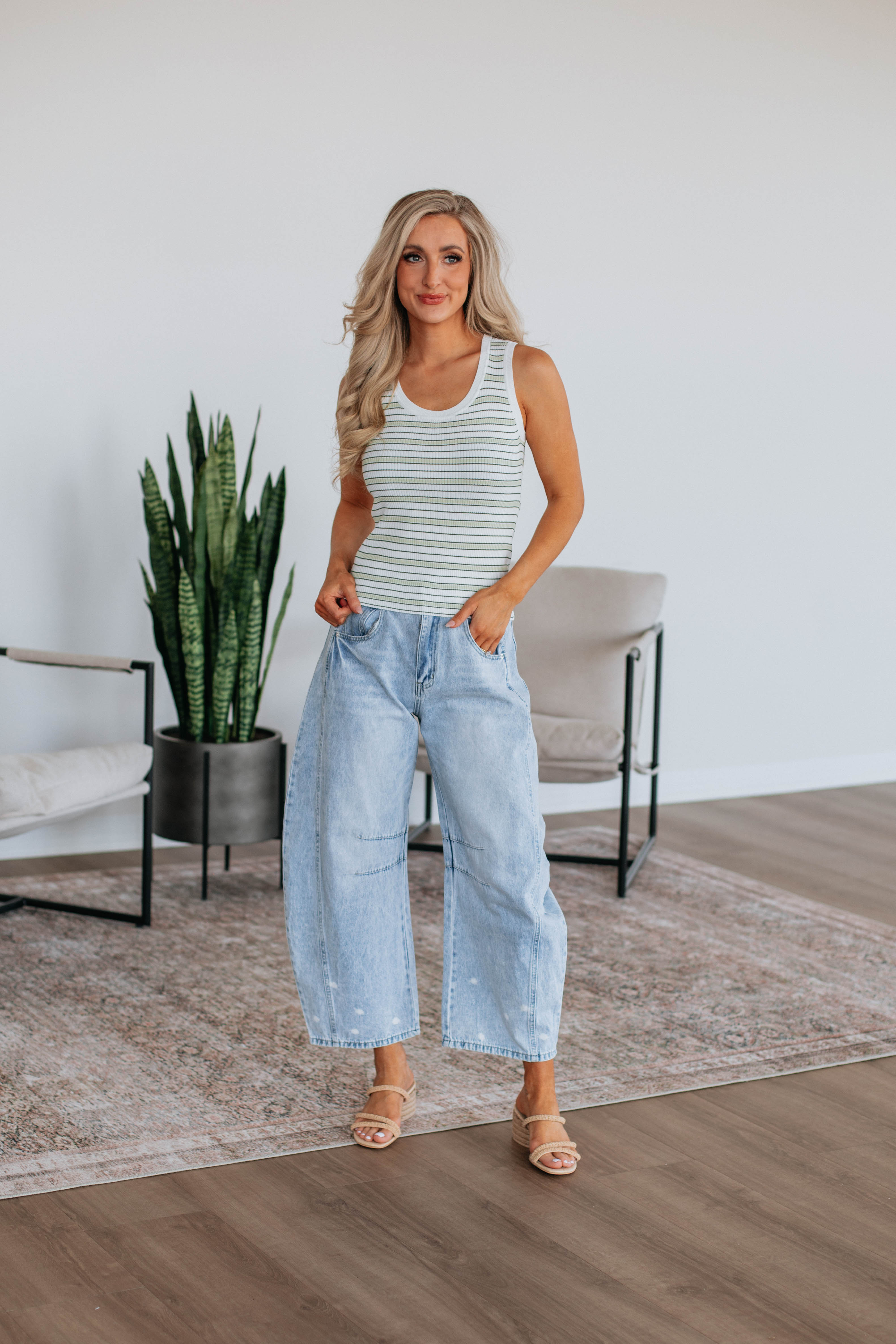 Jaeleigh Striped Tank Top - Olive Mix | Women's Casual Summer Sleeveless Shirt | Perfect for Beach, Vacation & Everyday Wear