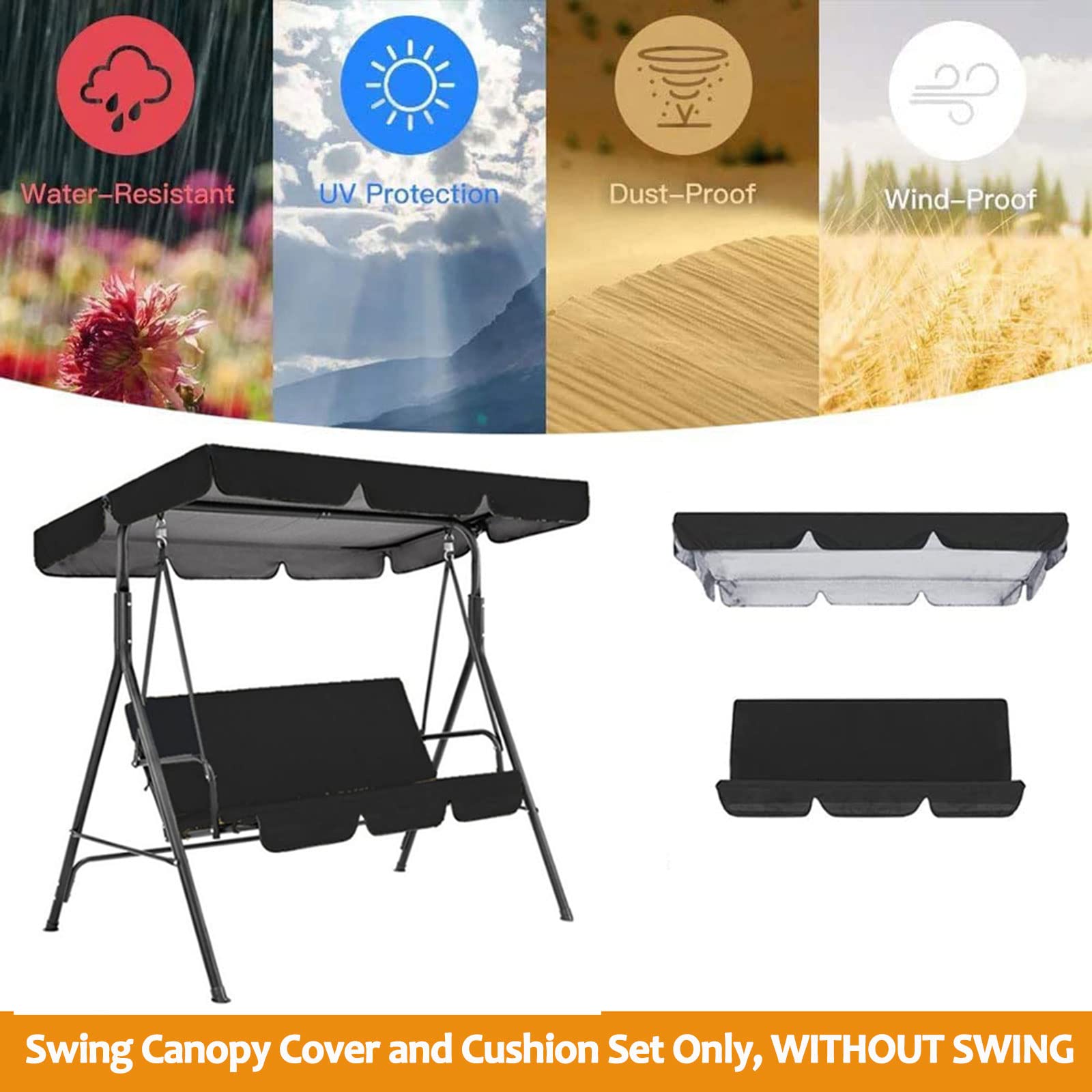 **Waterproof Porch Swing Canopy Cover Set - 142x120x18cm Sun Shade Replacement for Garden Swing Seat & Outdoor Patio Hammock Swing Cushion Cover - Perfect for Backyard Relaxation, Sun Protection & Outdoor Decor**