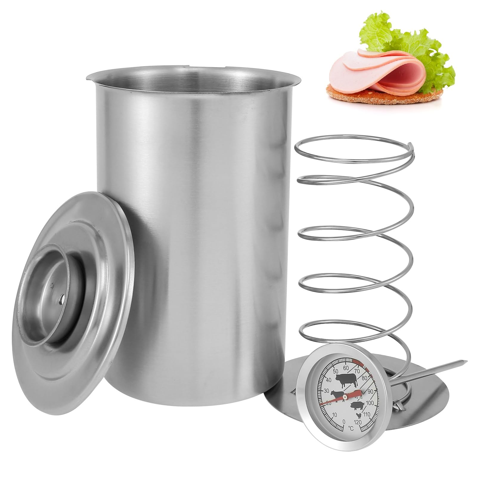 Premium Stainless Steel Ham Maker & Meat Press Cooker with Built-in Thermometer - Perfect for Healthy Homemade Deli Meats, Sandwiches, and BBQ - Ideal for Home Chefs & Commercial Kitchens