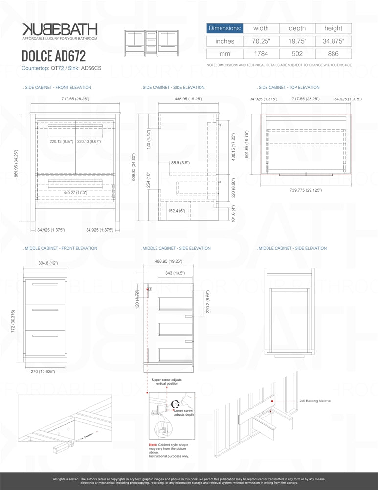 AD72 Double Sink Bathroom Vanity with Rose Wood Frame & Quartz Countertop - Floor Standing Modern Design for Master Bath or Guest Bathroom