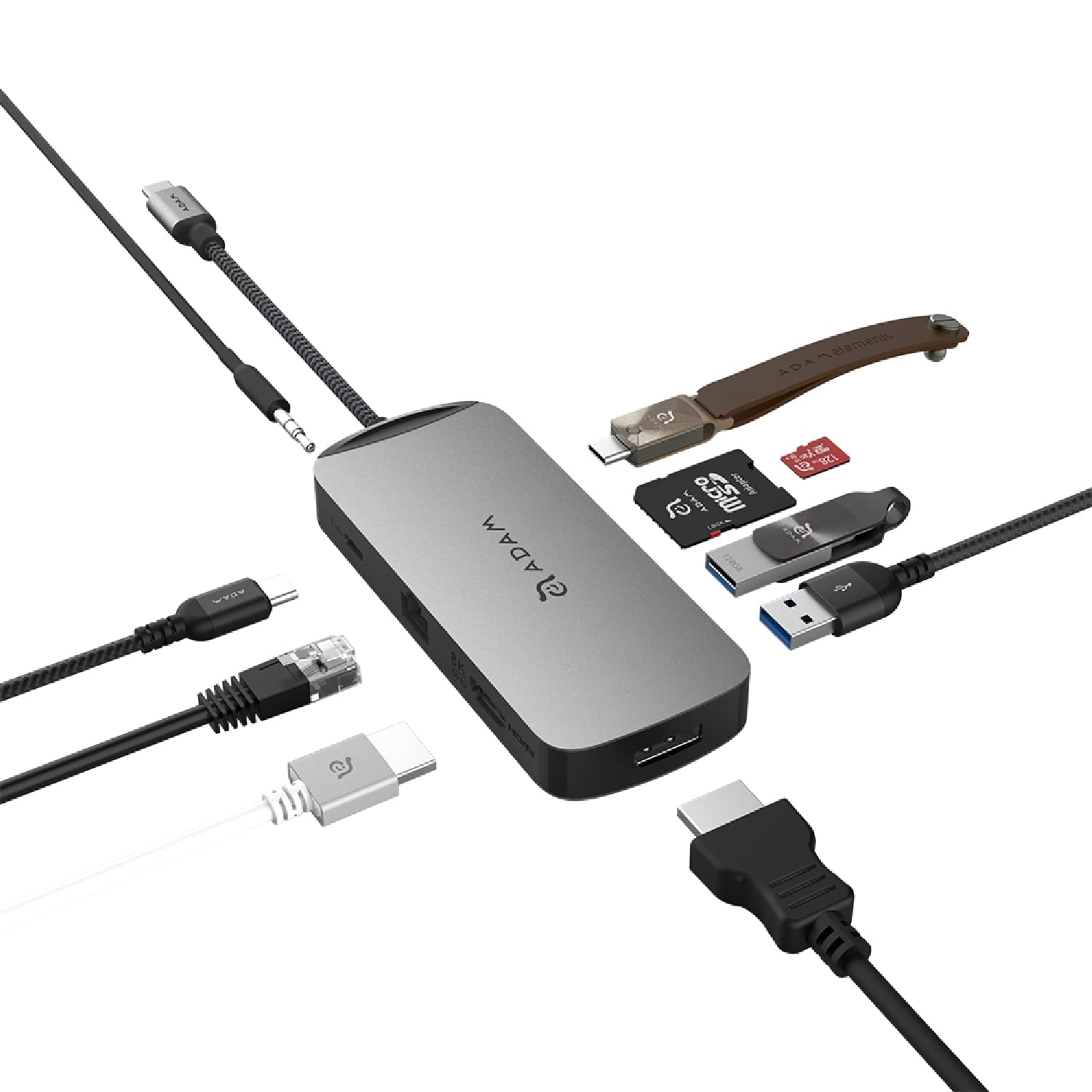 ADAM elements USB-C 8K Docking Station - 10-in-1 Multiport Hub with HDMI, DisplayPort, USB 3.1, Ethernet, Card Reader for MacBook Pro/Air, Dell XPS, Surface Laptop | Ideal for Home Office, Gaming & 4K/8K Video Editing