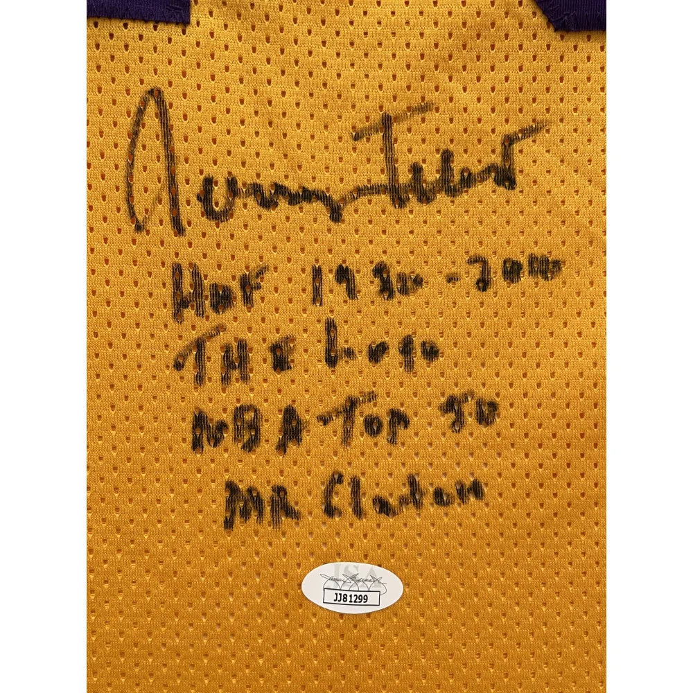 Authentic Jerry West Signed Los Angeles Lakers Jersey with Multi Inscription - JSA COA Certified NBA Memorabilia for Collectors & Sports Fans | Perfect for Display, Gifts, and Investment