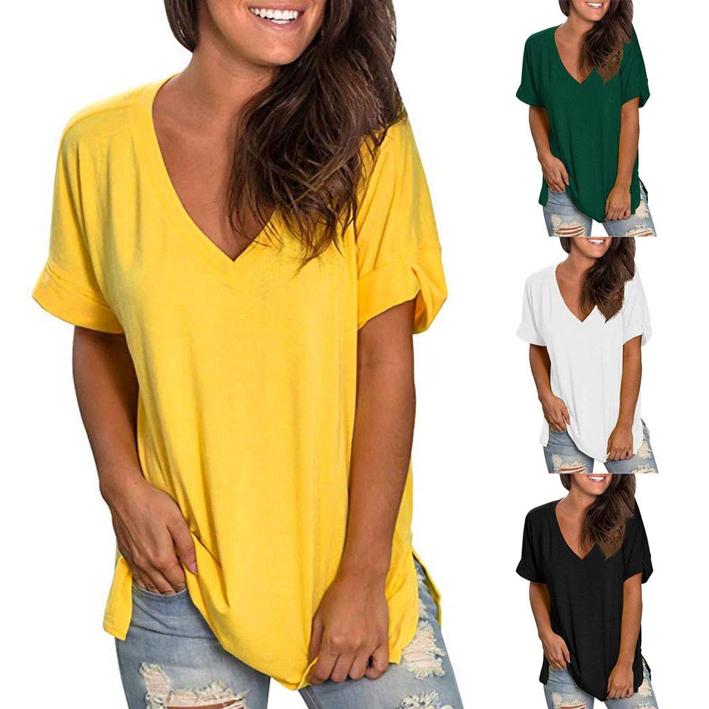 Plus Size Women's Summer Tops - Basic V-Neck Short Sleeve Casual Loose T-Shirts for Everyday Wear | Perfect for Beach, Office & Weekend Outfits