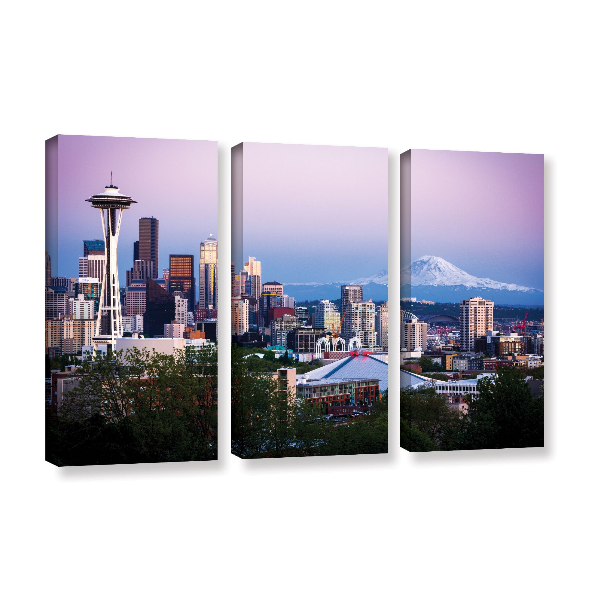 ArtWall 3-Piece Cody York's Seattle and Mt. Rainier Gallery-Wrapped Canvas Set - 36x54 Inch Wall Art for Living Room, Bedroom & Office Decor - Pacific Northwest Landscape Painting