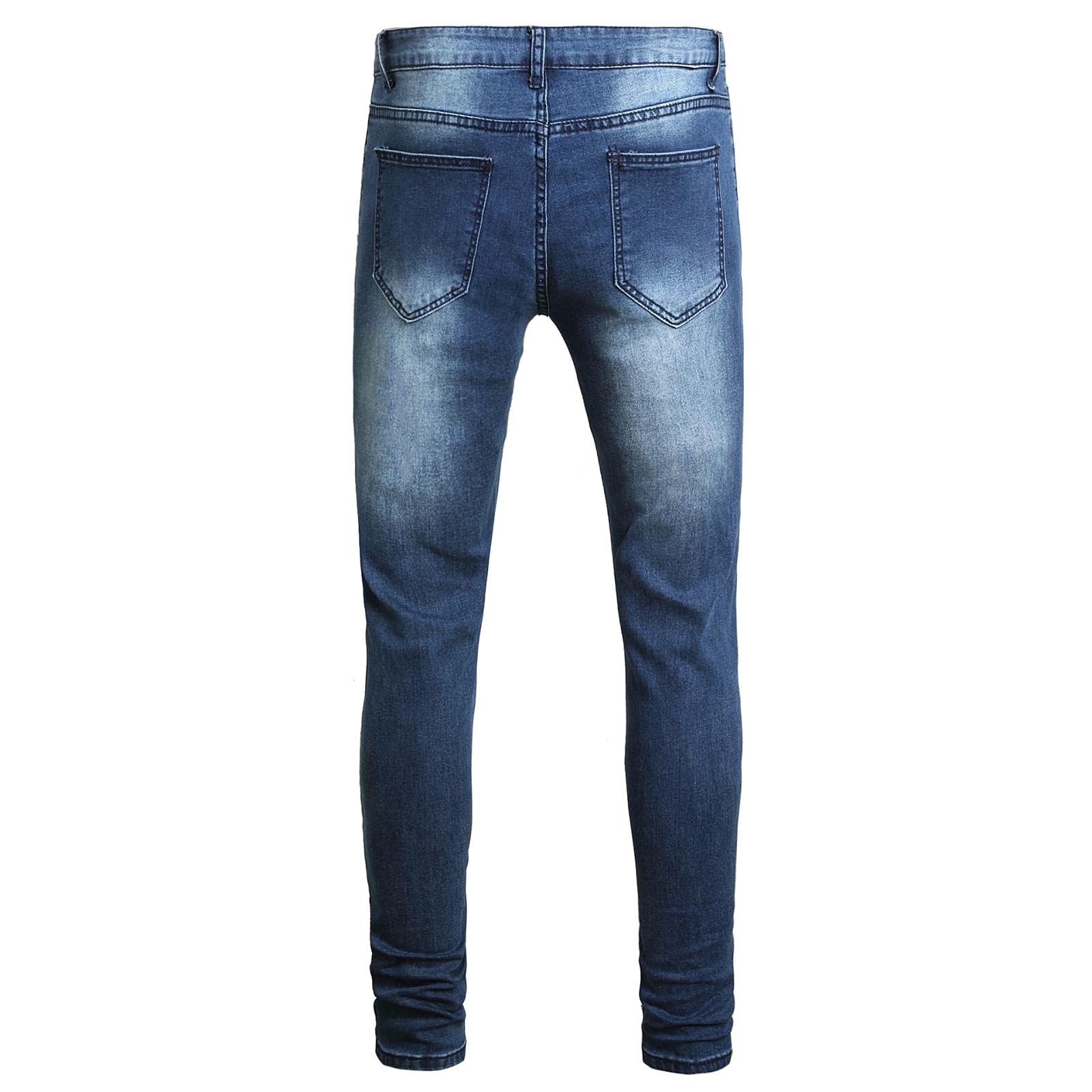 Men's Slim Fit Stretch Denim Skinny Jeans - Ripped & Distressed Patch Design - Blue 28 - Trendy Streetwear & Hip Hop Fashion | Perfect for Casual Outings, Concerts, and Urban Style