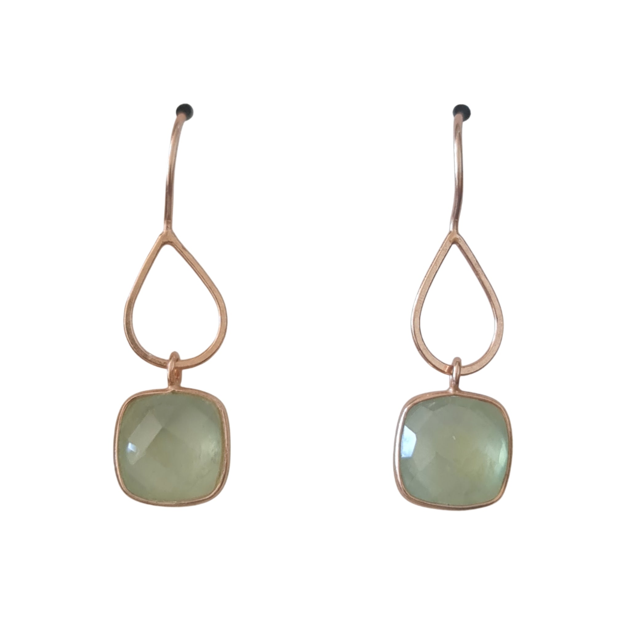 Elegant Green Prehnite Drop Earrings in Rose Gold - Perfect for Weddings, Parties & Special Occasions
