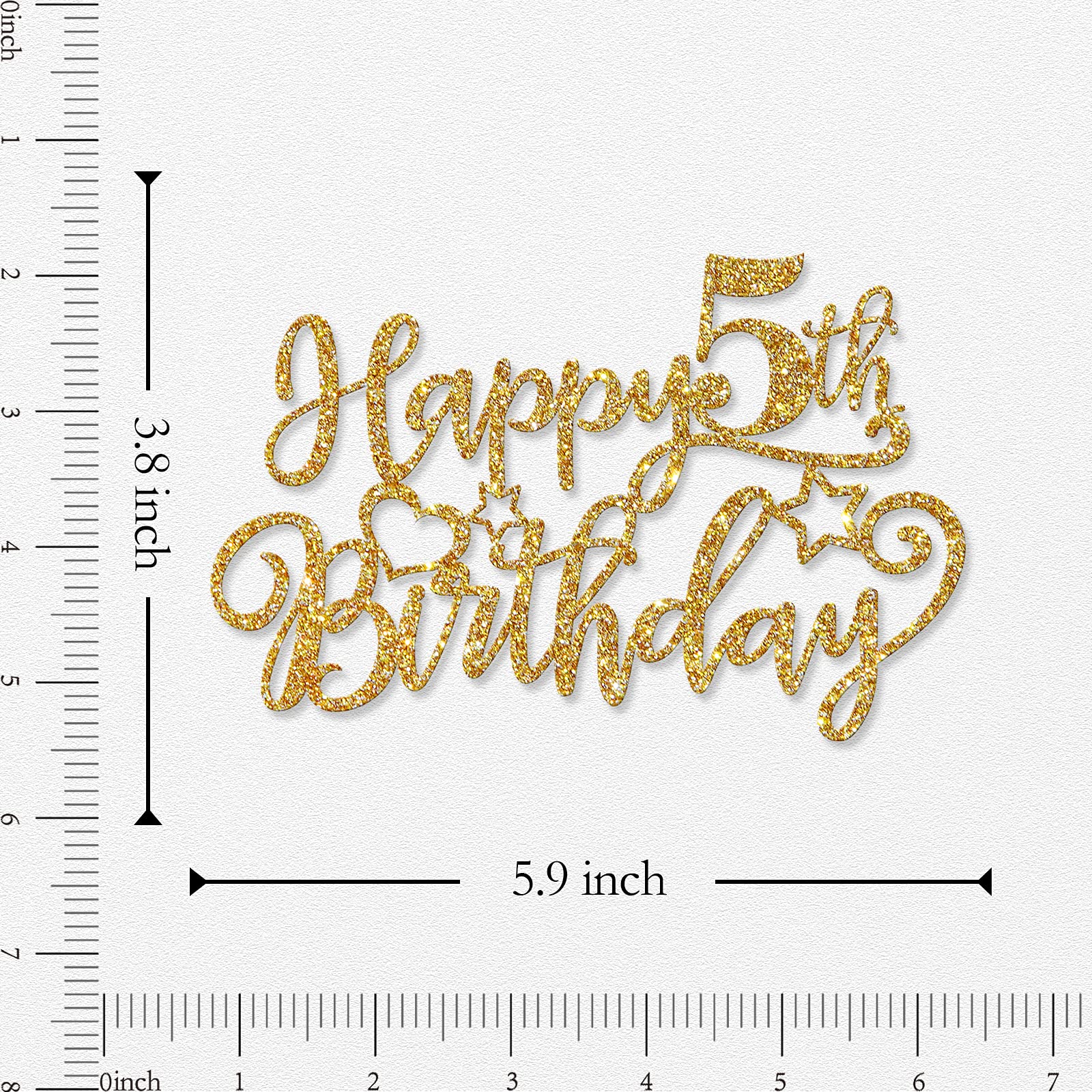 Happy 5th Birthday Cake Topper - Gold Glitter 'Five Years Old' Decorations for Boys & Girls - Perfect for Kids Birthday Parties, Cake Decorations & Celebrations