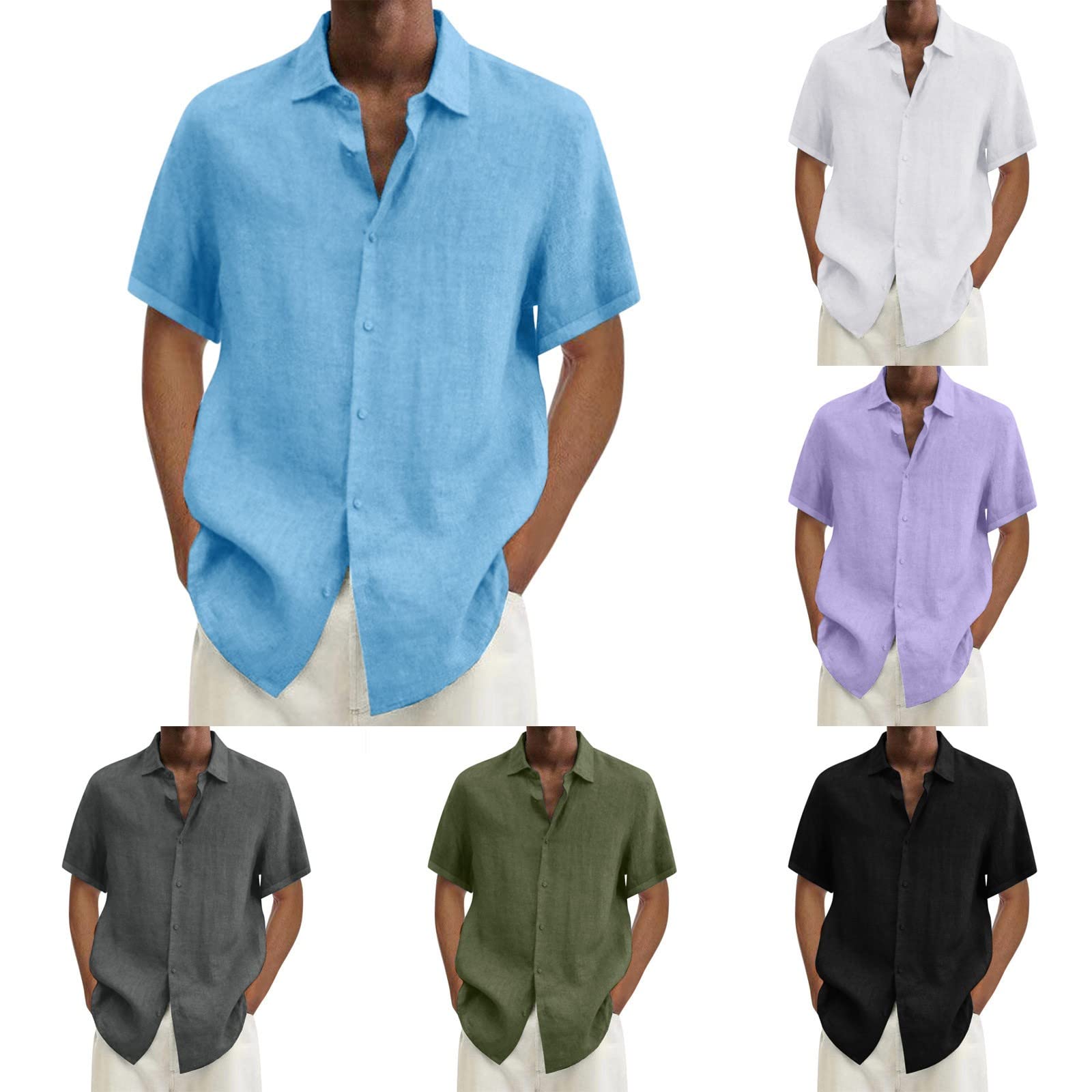 Men's Casual Cotton Linen Short Sleeve Button Down Shirt - Stylish Solid Dress Shirt for Summer, Beach & Hawaii Vacation - Perfect for Outdoor Activities, Travel & Casual Wear