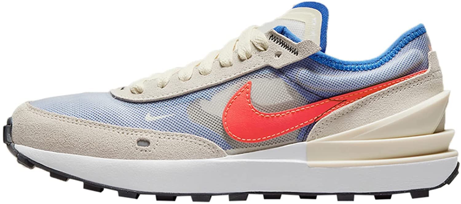 Nike Waffle One Boys Running Shoes - Coconut Milk/Hyper Royal/Bright Crimson - Size 7 Big Kid - Lightweight & Breathable for School, Sports & Everyday Wear