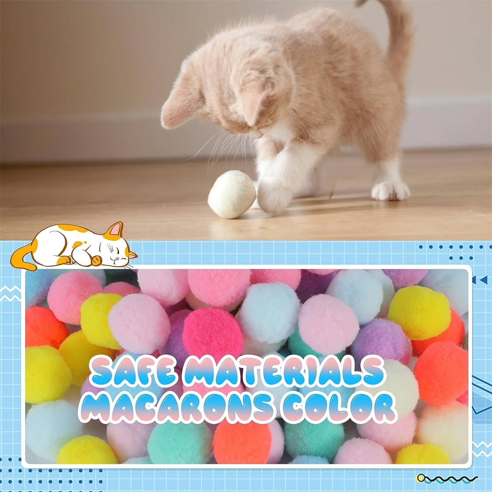 Interactive Cat Toy Ball with Launcher & 30 Plush Balls - Fun Silent Elastic Cat Toys for Indoor Play - Engaging Interactive Cat Toys for Kittens & Adult Cats - Perfect for Solo Play, Bonding Time & Exercise
