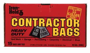 Heavy Duty Iron Hold 55 Gallon Contractor Trash Bags with Twist Ties - 15 Pack for Construction, Yard Waste & Large Debris Disposal